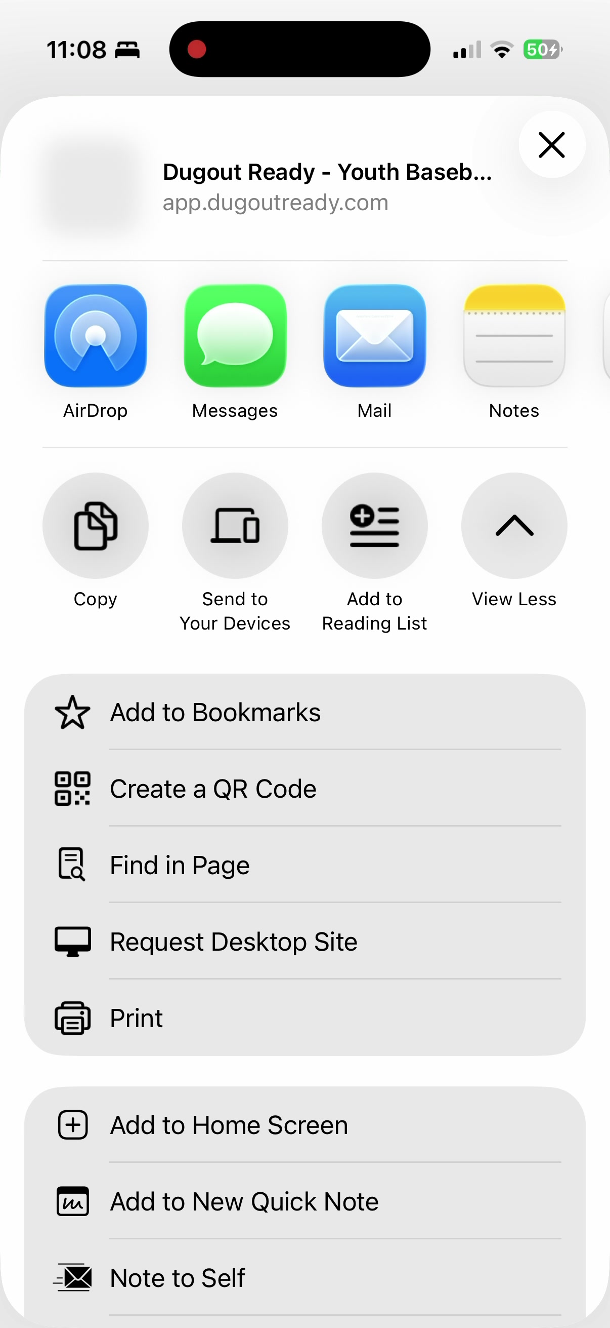Share sheet with Add to Home Screen