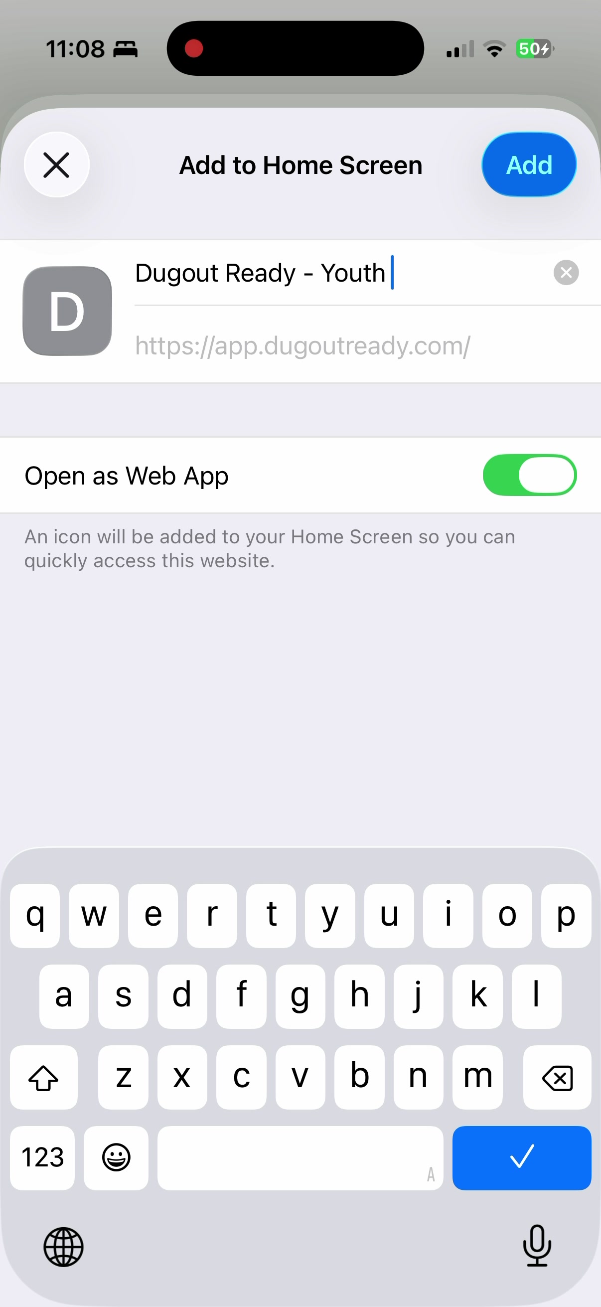 Name your app and tap Add